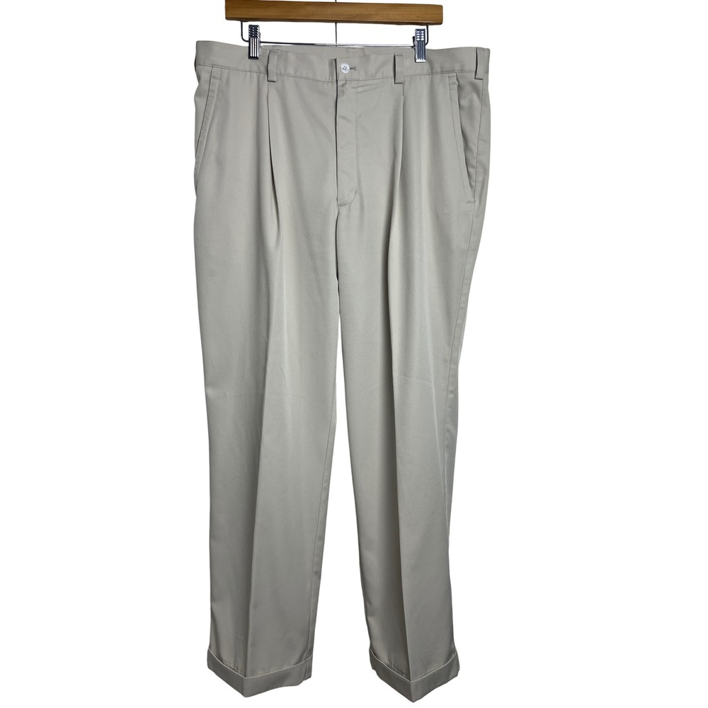 Nike Pleated Golf Pants Mens 38x32 Tan Fit Dry Cuffed Trousers Chinos C02